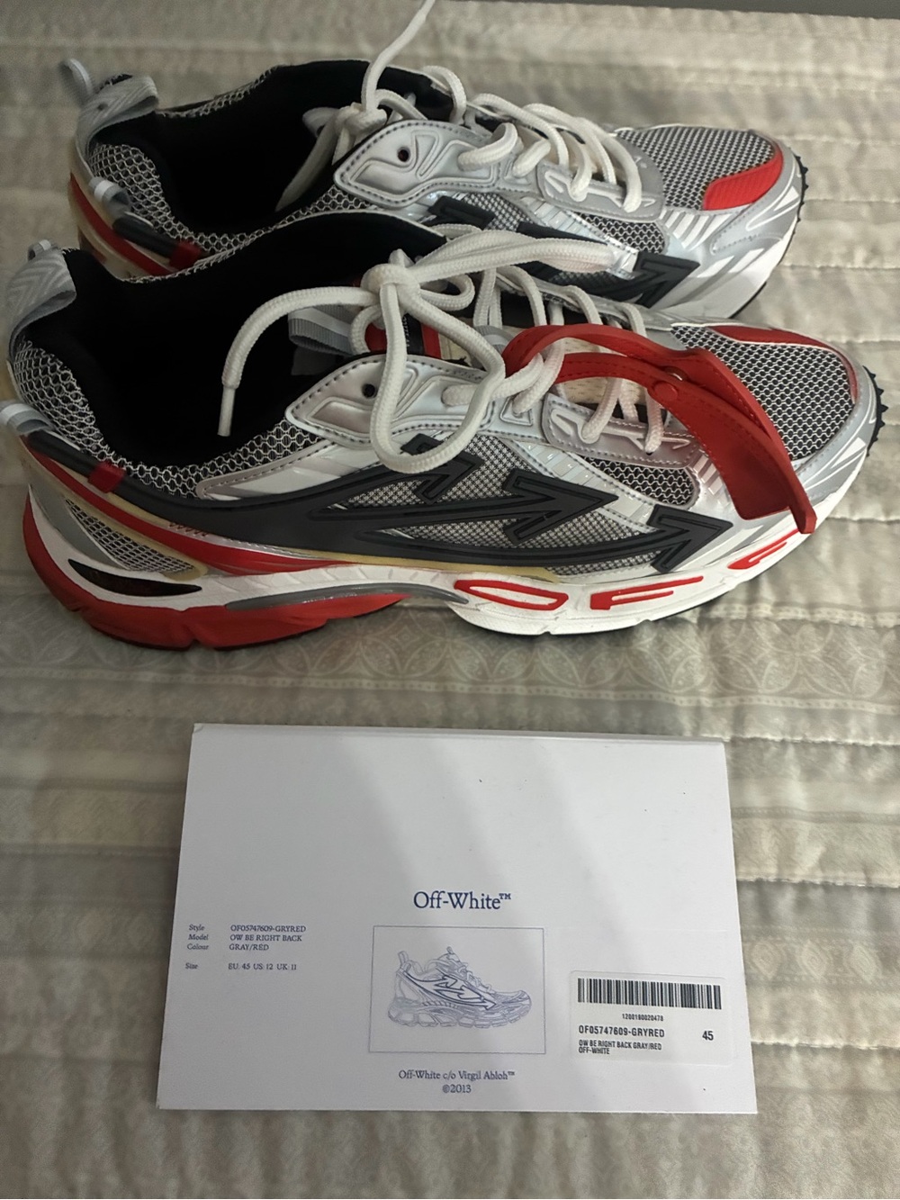 Off-White OW Be Right Back (OD BRL) White & Red Sneakers US 12 Like New